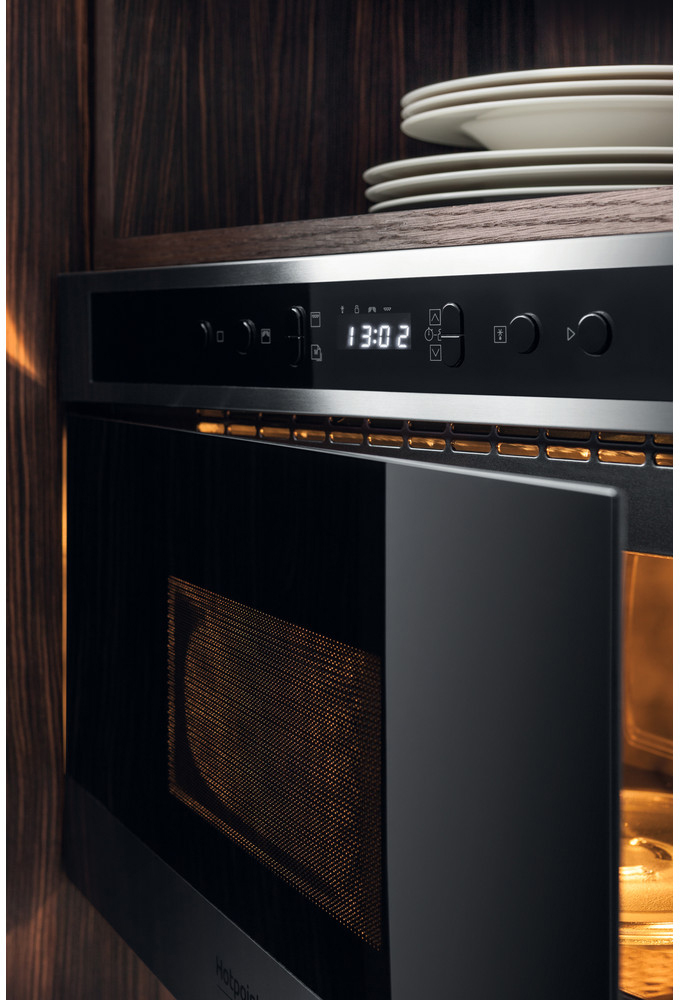 MN 513 IX HA 38,2 x 59,5 x 32 см, 22 л, 4 уровня мощности, технология multiwaves, dynamic defrost, гриль, дисплей, электронное управление, нержавеющая сталь Hotpoint-Ariston Santreyd  - Вид №9