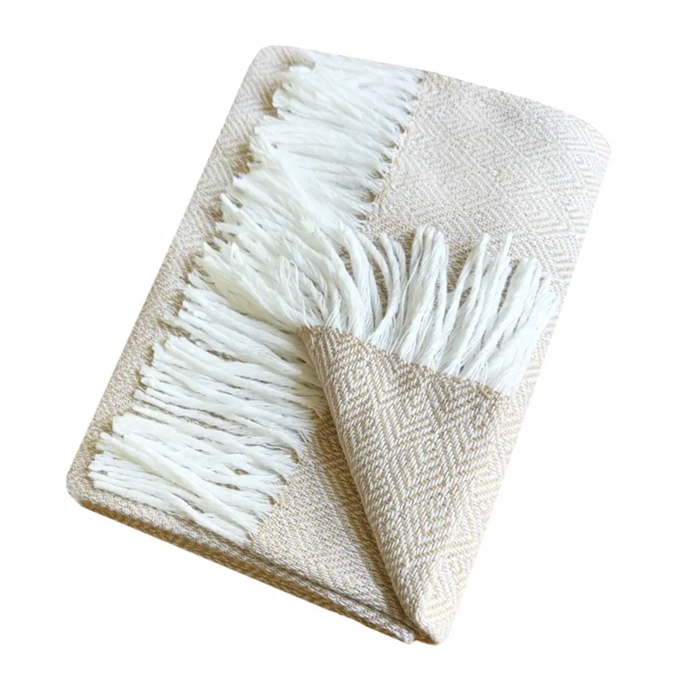 Плед Валенсия Елочка бежевый 140x200 см с вензельным узором 89426303 Santreyd STLM-1582417