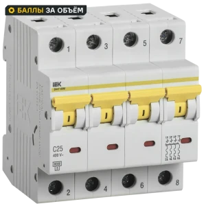 Автоматический выключатель IEK ВА47-60M 4Р C25 А 6 кА MVA31-3-025-C