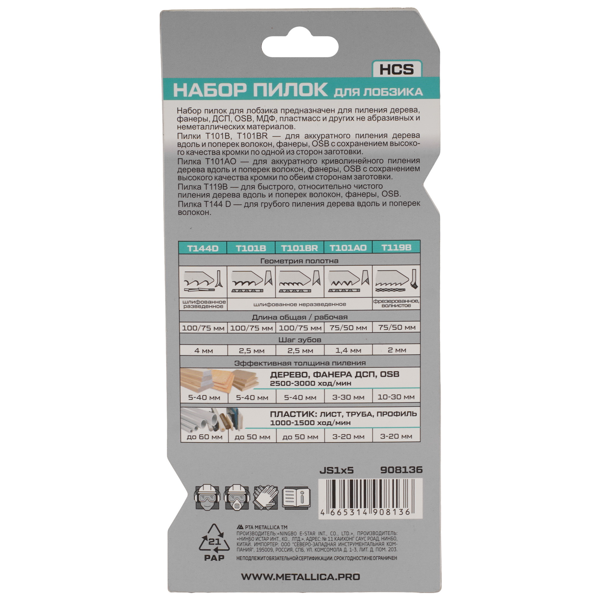 Пилки для лобзика METALLICA 908136 9184569 STDN-0071208 - Вид №1