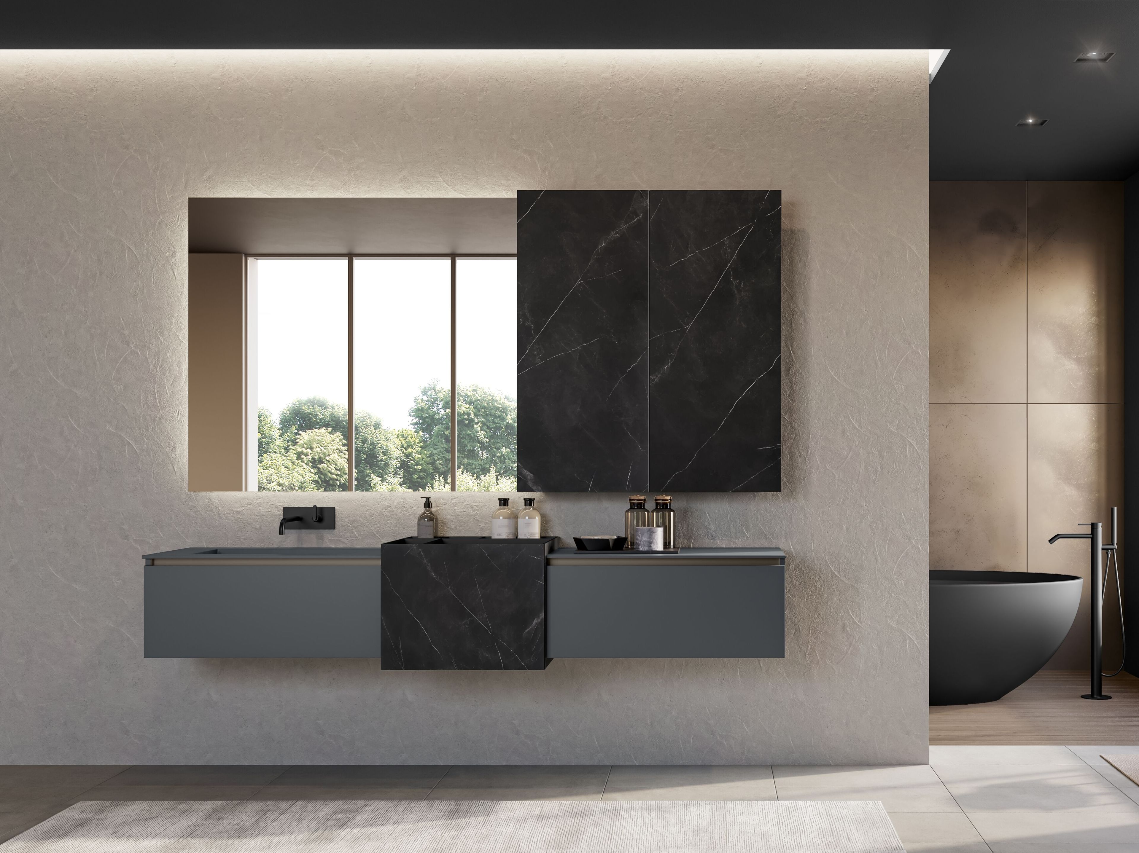 Подвесной шкаф для раковины Fenix с выдвижными ящиками и зеркалом Birex Facto ARCH-00039290