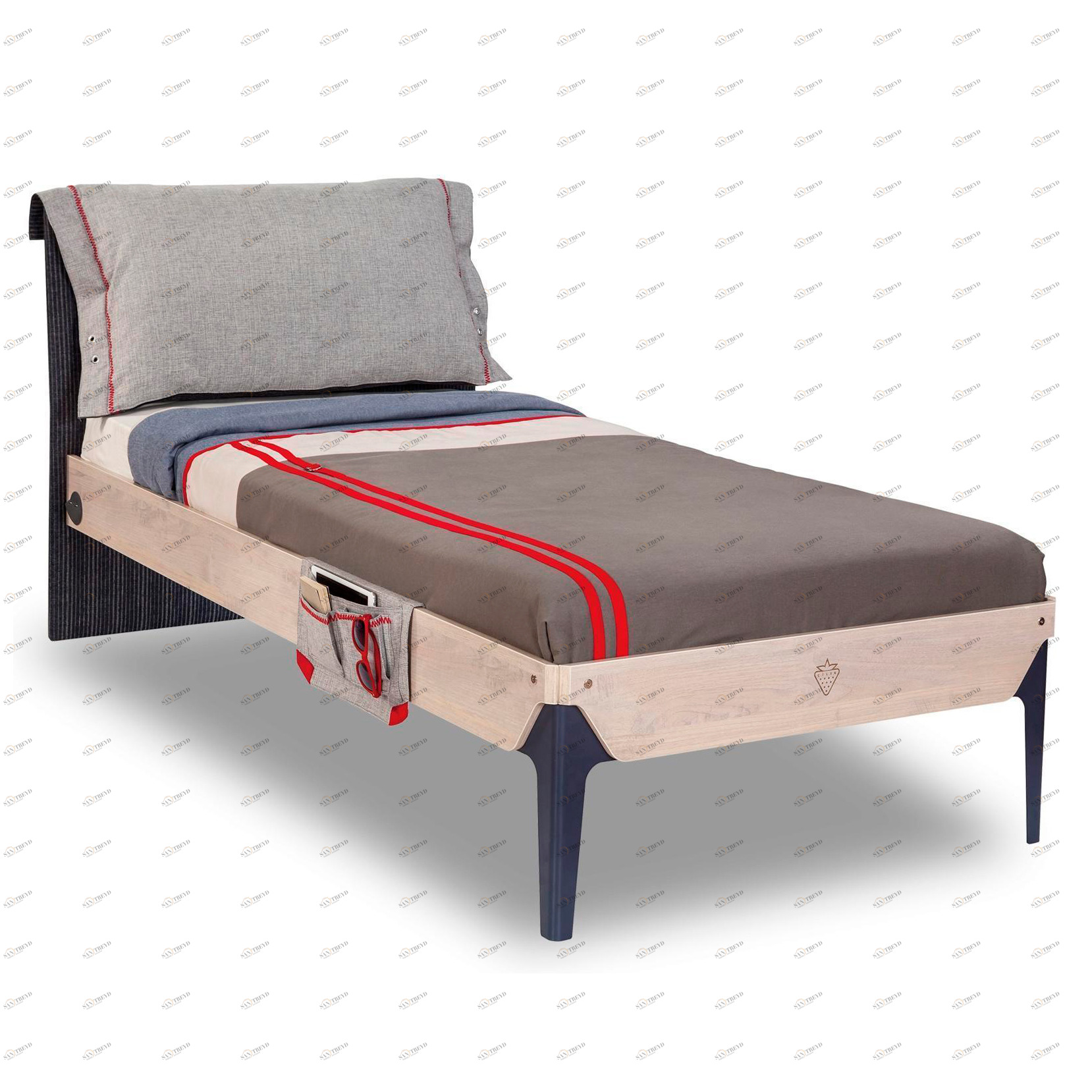 Кровать односпальная 100х200 см с мягким изголовьем Trio CILEK TRIO 00-3832311 Бежевый;серый Santreyd