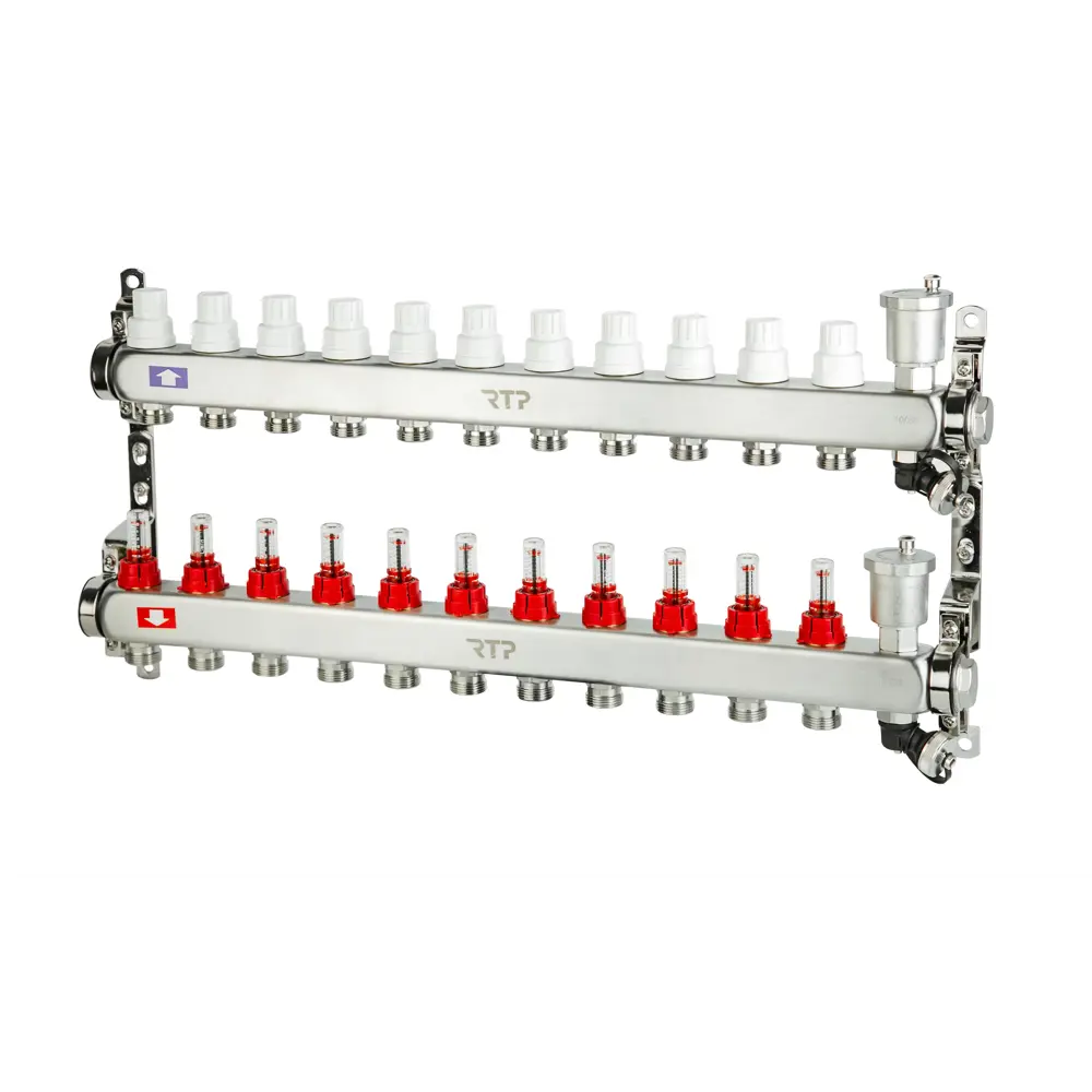 Коллекторная группа для теплого пола RTP 1"х3/4" евроконус 11 выходов нержавеющая сталь STLM-2178642