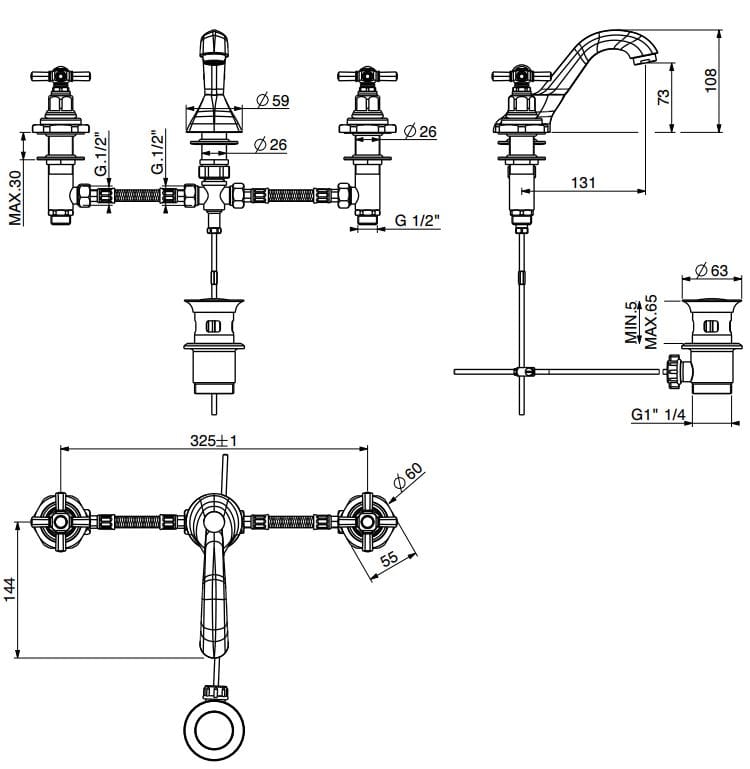 Смеситель для раковины с автоматическим сливом GATTONI TRD ARCH-00083942 - Вид №2