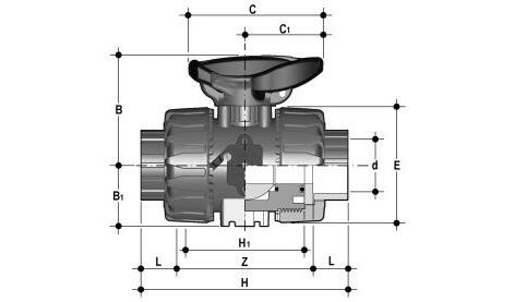 SANIT 127447X20040 2-ходовой шаровой кран d 16-63, ВКД DualBlock®, ПП, сварочные рукава, безопасность рычаг  - Вид №1
