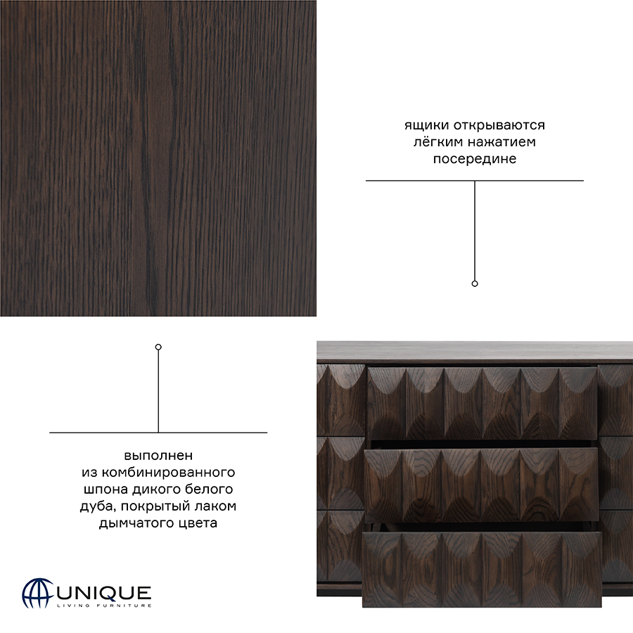 42073181 Комод , latina, 3 секции, 160х45х79 см Unique Furniture  - Вид №6