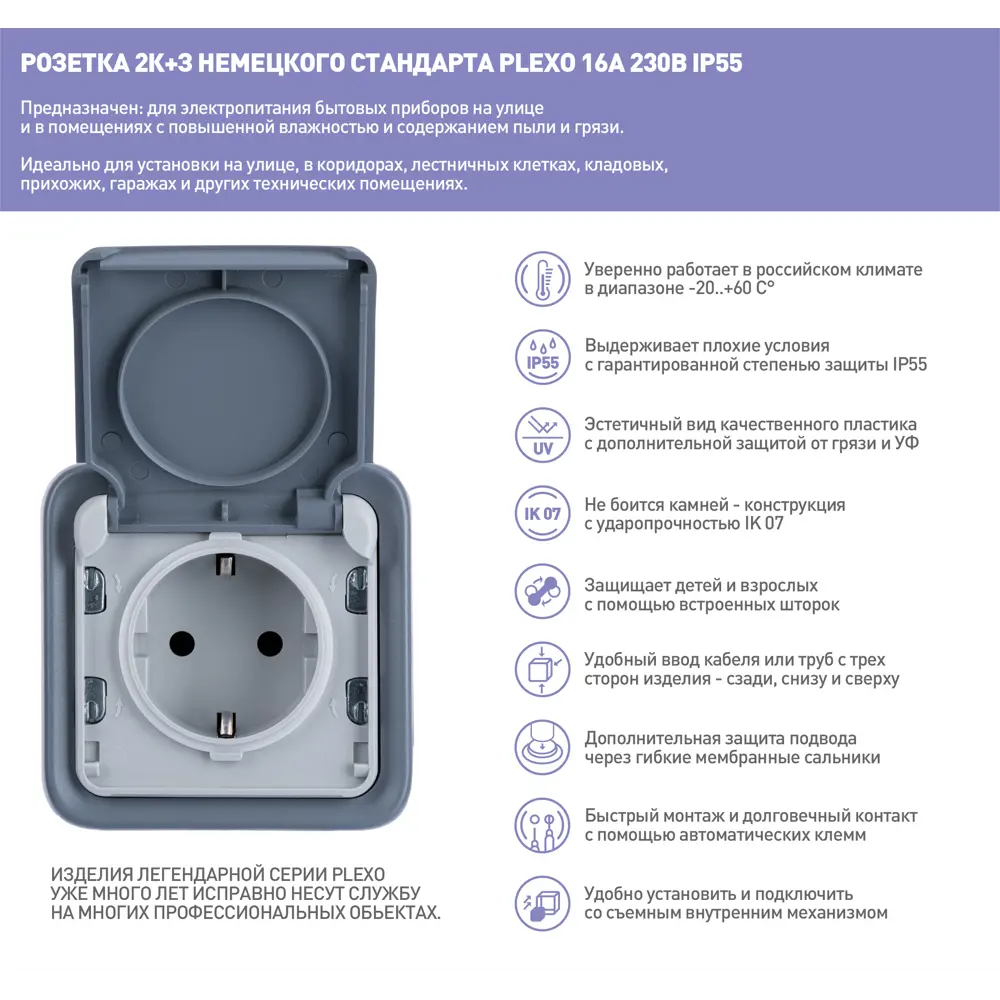 Розетка накладная Legrand Plexo с заземлением с крышкой цвет серый Плексо STLM-2068372 - Вид №5