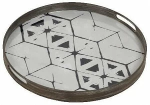 Ethnicraft Круглый поднос из дерева и стекла Ocean blue 20341