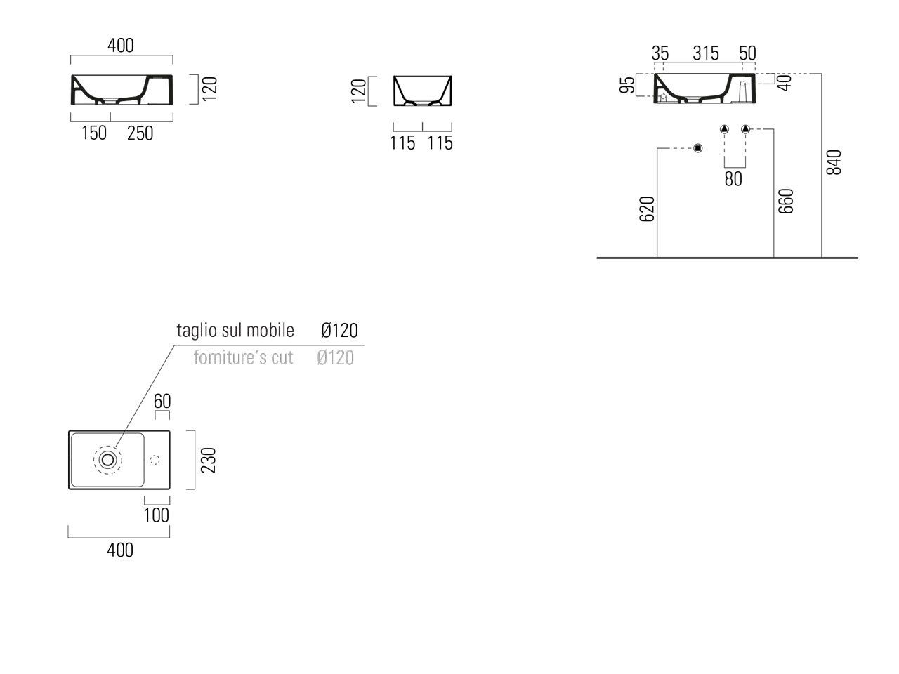 Керамическая прямоугольная раковина с держателем для полотенец GSI ceramica Color Elements ARCH-00149505 - Вид №5