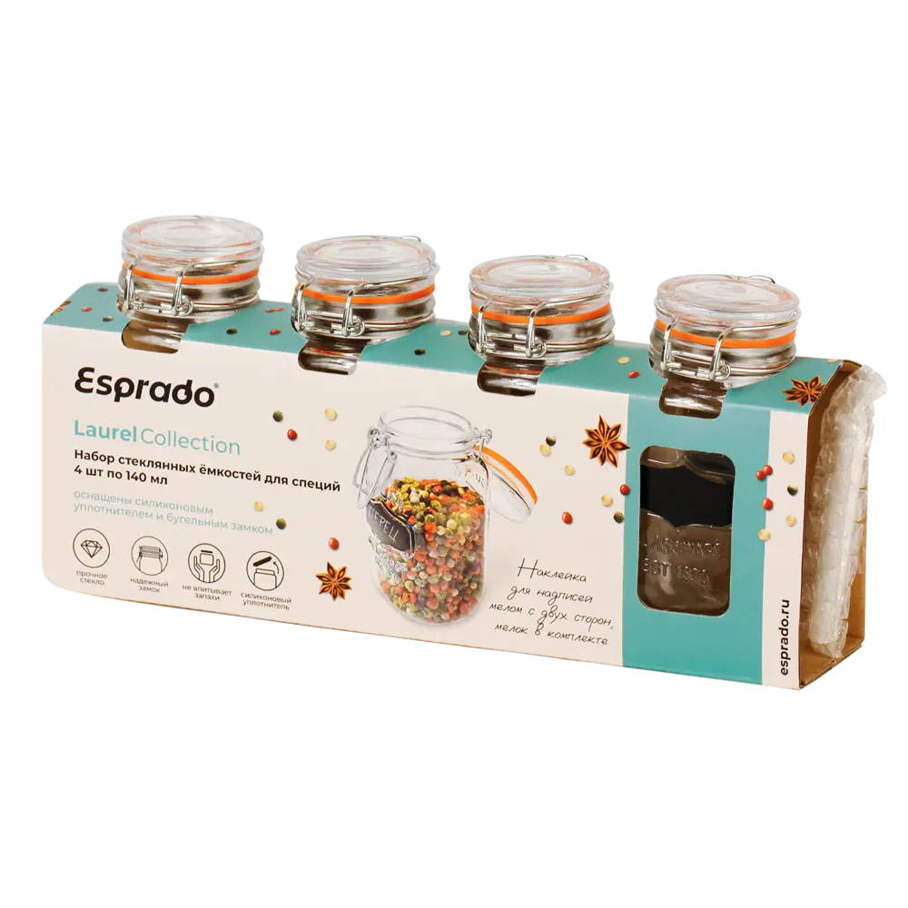 Набор банок для специй ESPRADO 0.14 л, стекло прозрачное, 4 шт. 89398561 STLM-1451170 - Вид №2