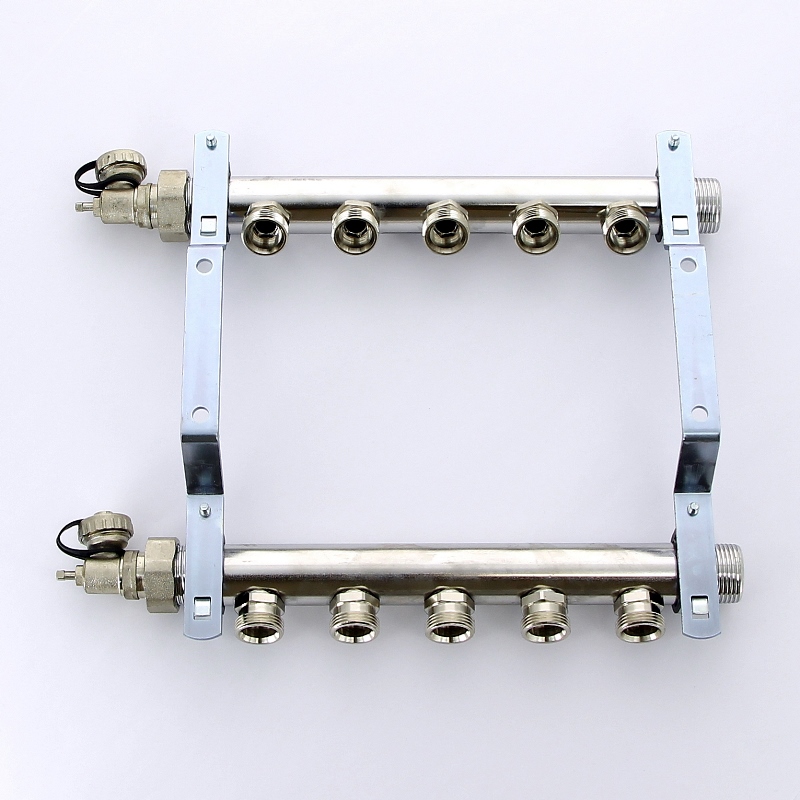 Коллекторная группа из нержавеющей стали с воздухоотводчиком REHAU 1"х3/4" 5 вых HLV 110207 - Вид №3