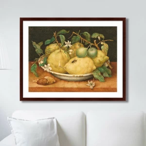 Картина в раме 78,5х100 см Still Life with Bowl of Citrons, 1654г. КАРТИНЫ В КВАРТИРУ  264236 Желтый;зеленый;разноцветный