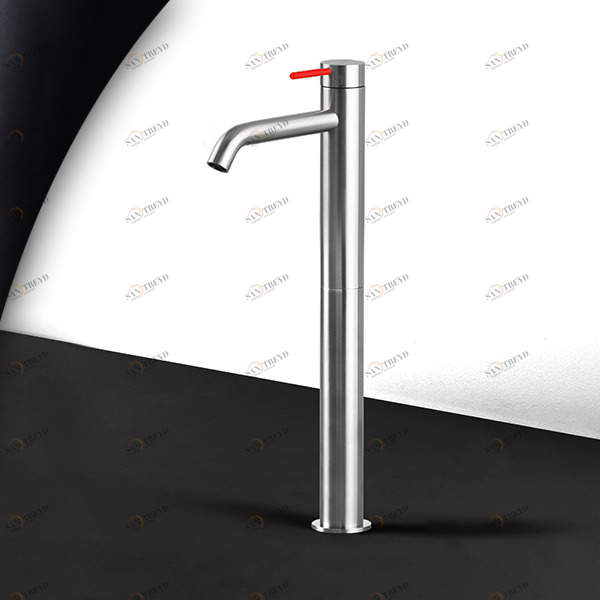 Смеситель для раковины сталь матовая с красной ручкой Toki Radomonte TKI6SCIL15