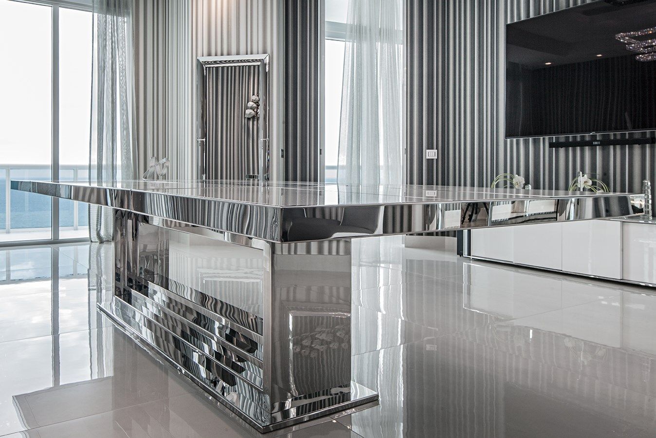 Прямоугольный обеденный стол из нержавеющей стали и стекла Officine Sandrini ARCH-00030119 - Вид №1