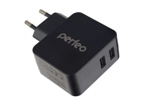 16088580 Сетевое зарядное устройство с разъемом 2xUSB 3.4А черный CUBE 2 PF_A4133 30 011 215 Perfeo