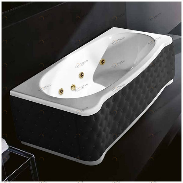 Ванна Gruppo treesse New Classic Young STX-V674B-DX-KC-GD белая с золотой фурнитурой гидромассажем и дезинфекцией прямоугольная правая чёрная кожа STXV674BDXKCGD