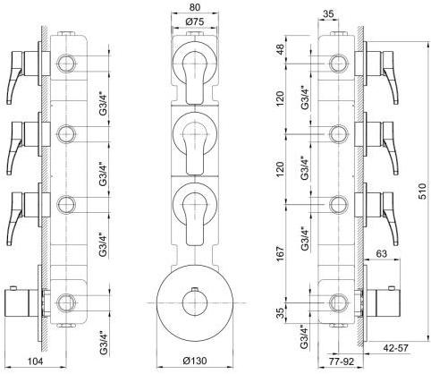 ABOUTWATER Термостатический смеситель для душа / ванны на 4 отверстия Al/23 Fantini Rubinetti sun-id-1351025 - Вид №2