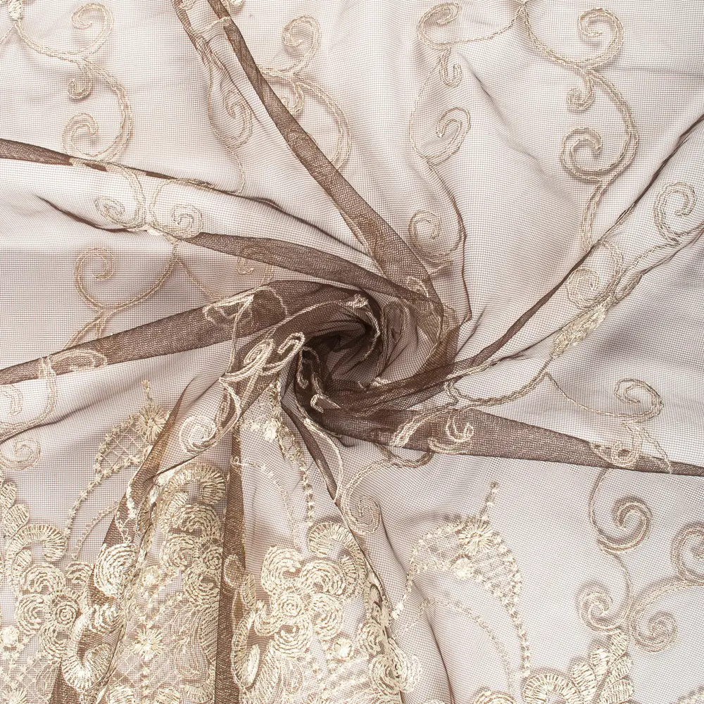 Тюль с вышивкой Эксклюзив сетка 300 см цвет шоколадный ELIT HOME STLM-2110453