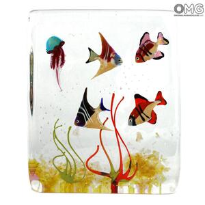 4226 ORIGINALMURANOGLASS Скульптура Аквариум с тропическими рыбками - муранское стекло OMG 20 см