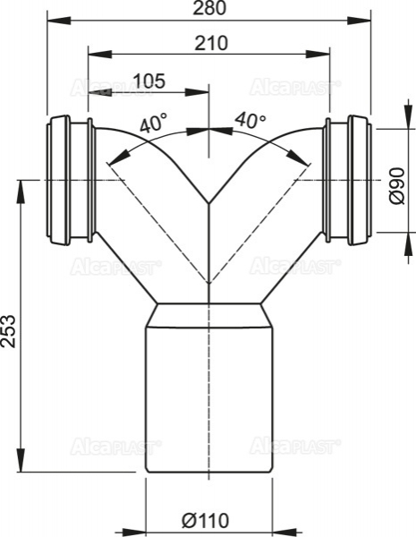 Двойное колено 90° с защитными затворами ALCAPLAST M909 - Вид №1