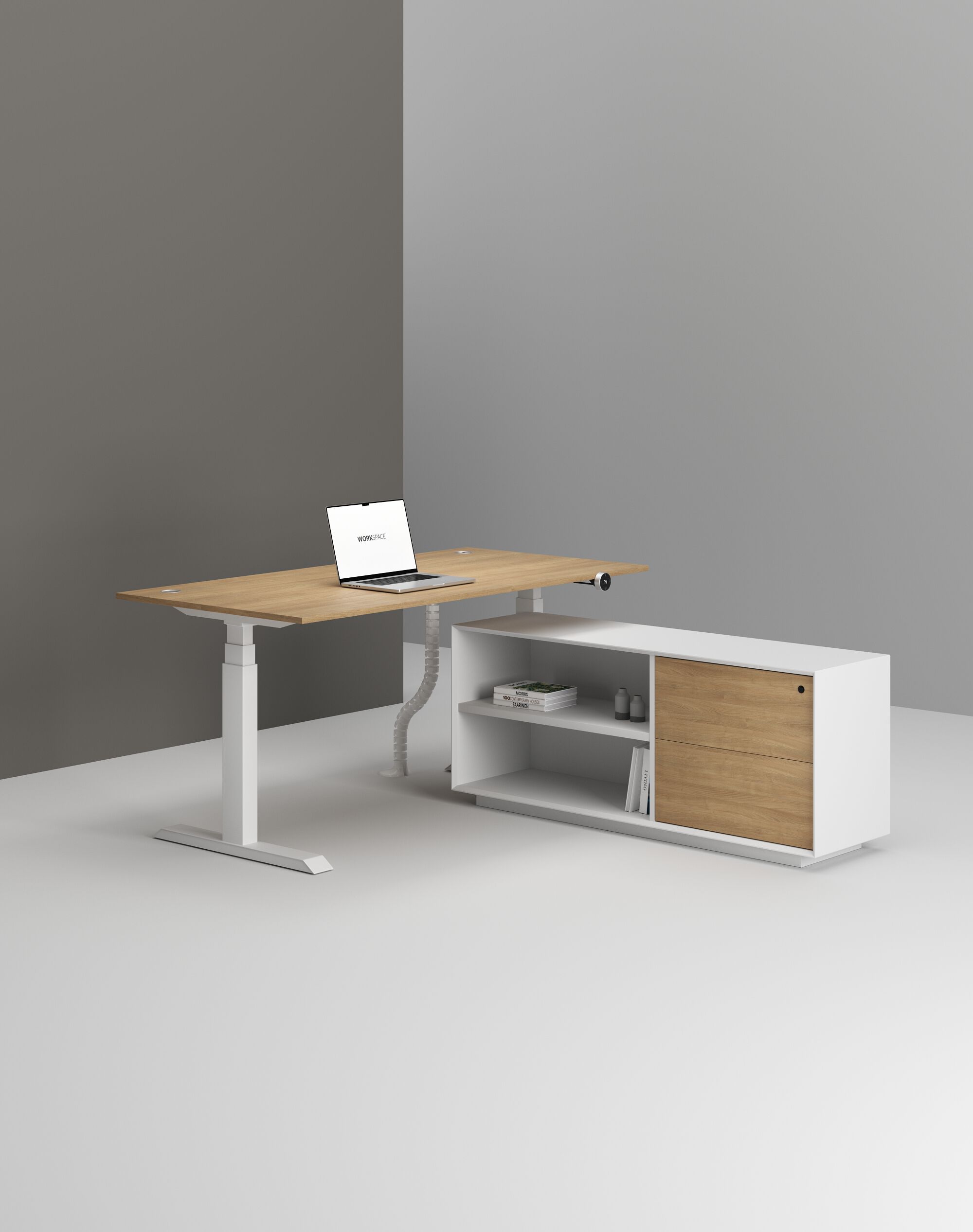 Деревянный регулируемый по высоте угловой стол со встроенной полкой WORKSPACE MAX PRO DUAL MOTOR ARCH-00146702 - Вид №7