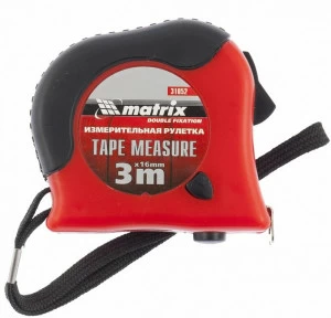 Рулетка Double fixation 3мх16мм обрезиненный корпус, двойная плавная фиксация