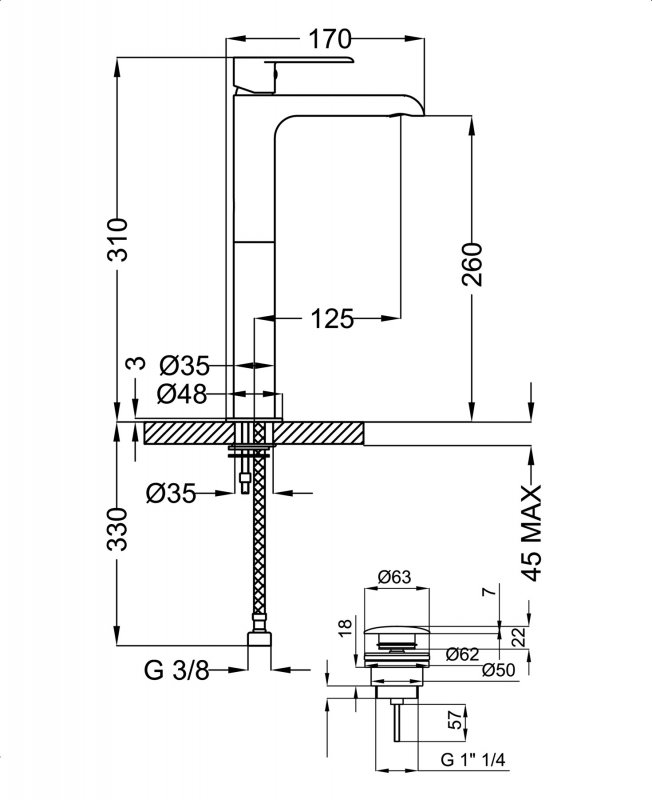 Смеситель для накладных раковин Cezares FURORE-LC-01-W0  - Вид №1