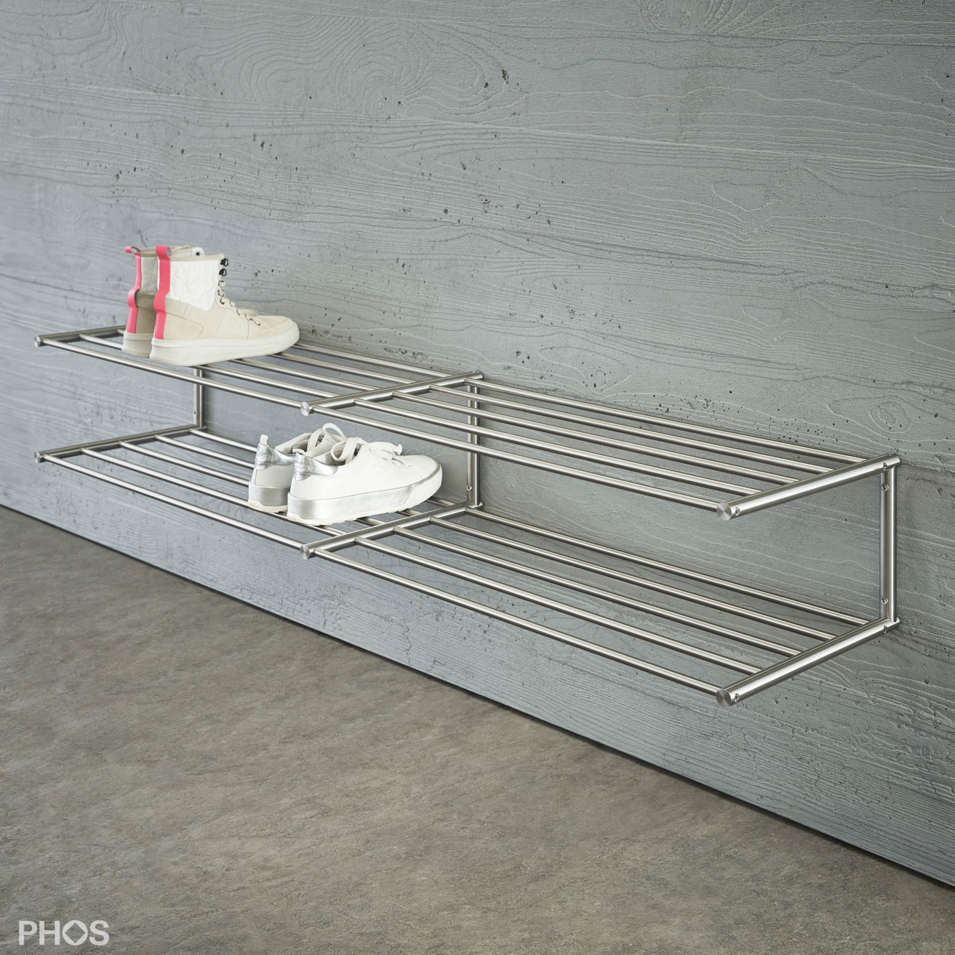 SR1400-2W Полка для обуви широкая, настенная, 2 поля, 2 уровня, ширина 140 см. PHOS  - Вид №1