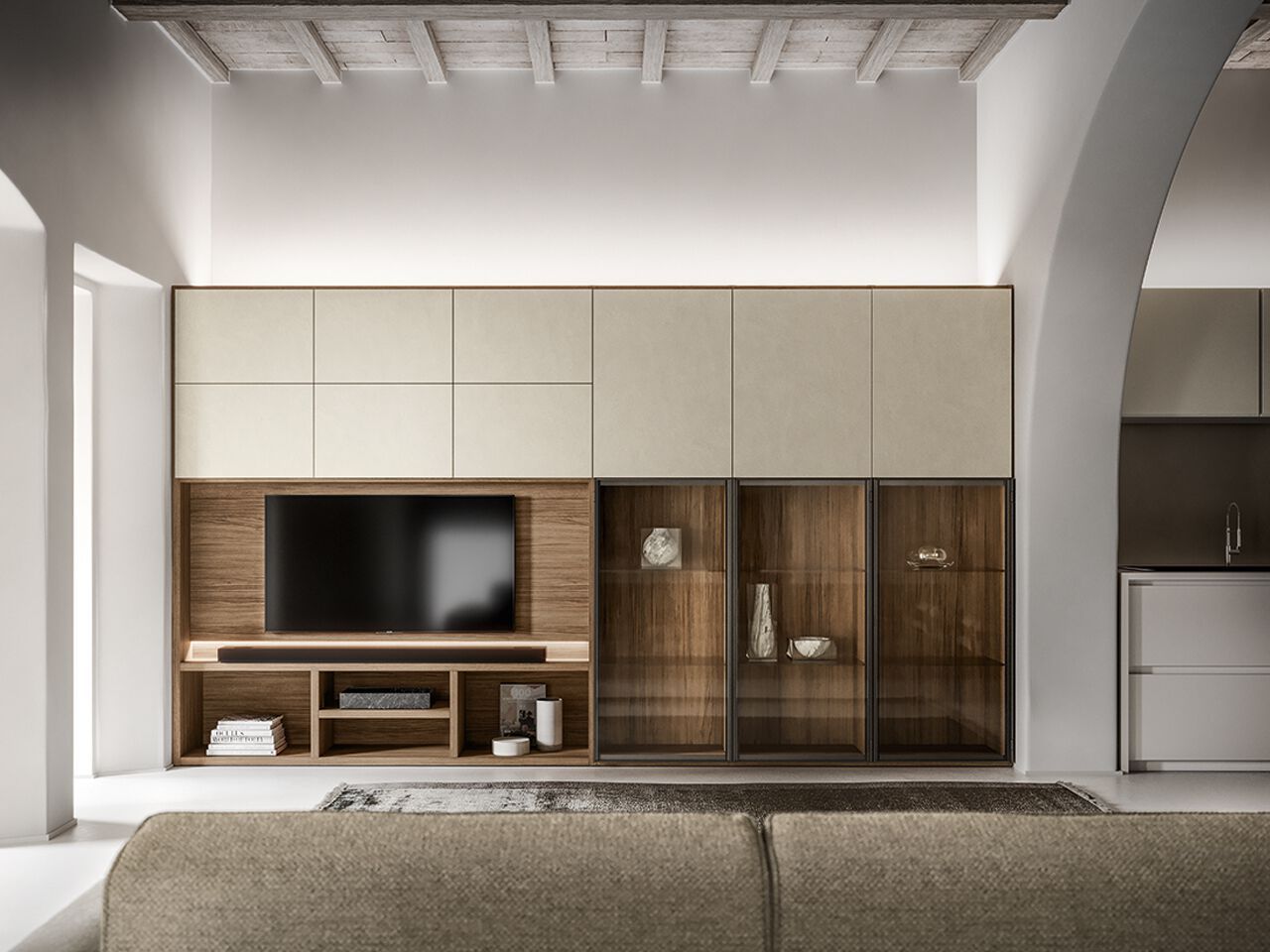 Деревянный секционный книжный шкаф с подставкой для телевизора Santalucia Mobili HND057 ARCH-00011322 - Вид №2