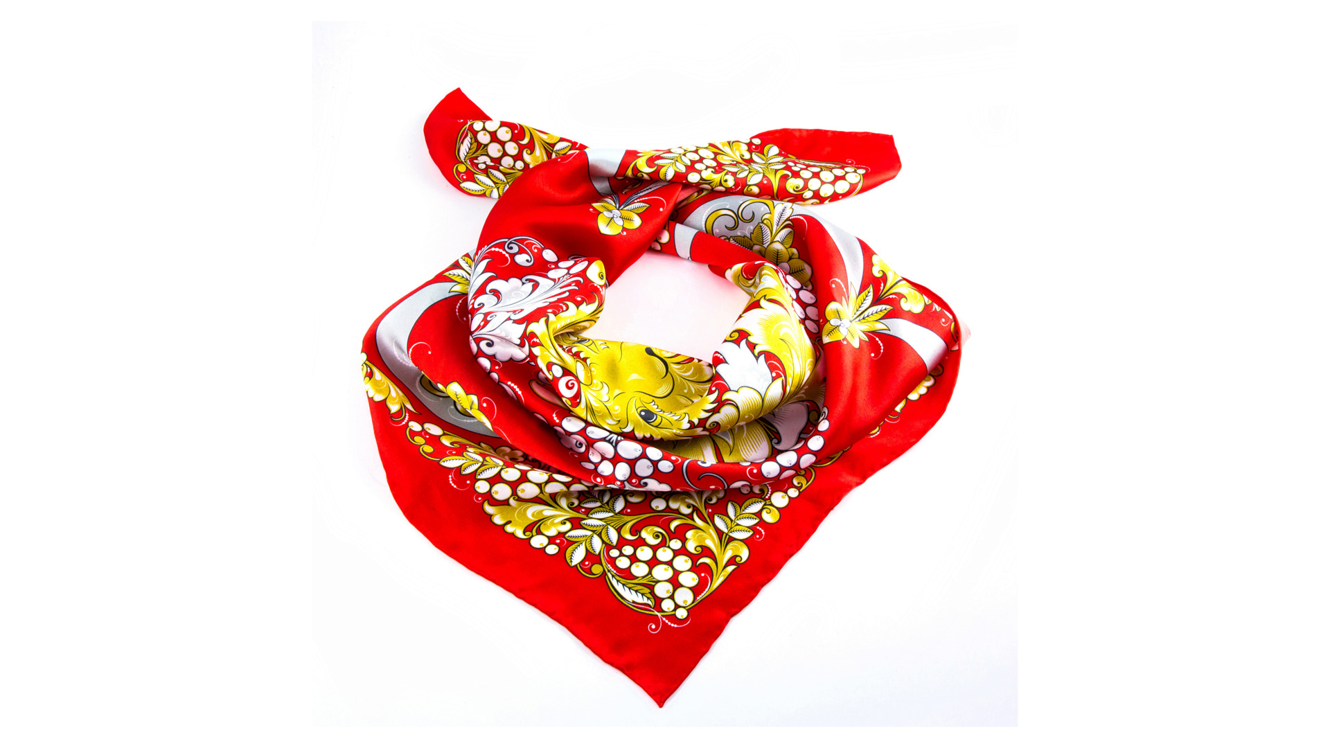 10660474 Хохломская Роспись Набор подарочный "Дед Мороз" (Высшая категория)130*240*25. Платок 89*89 Шелк  - Вид №1