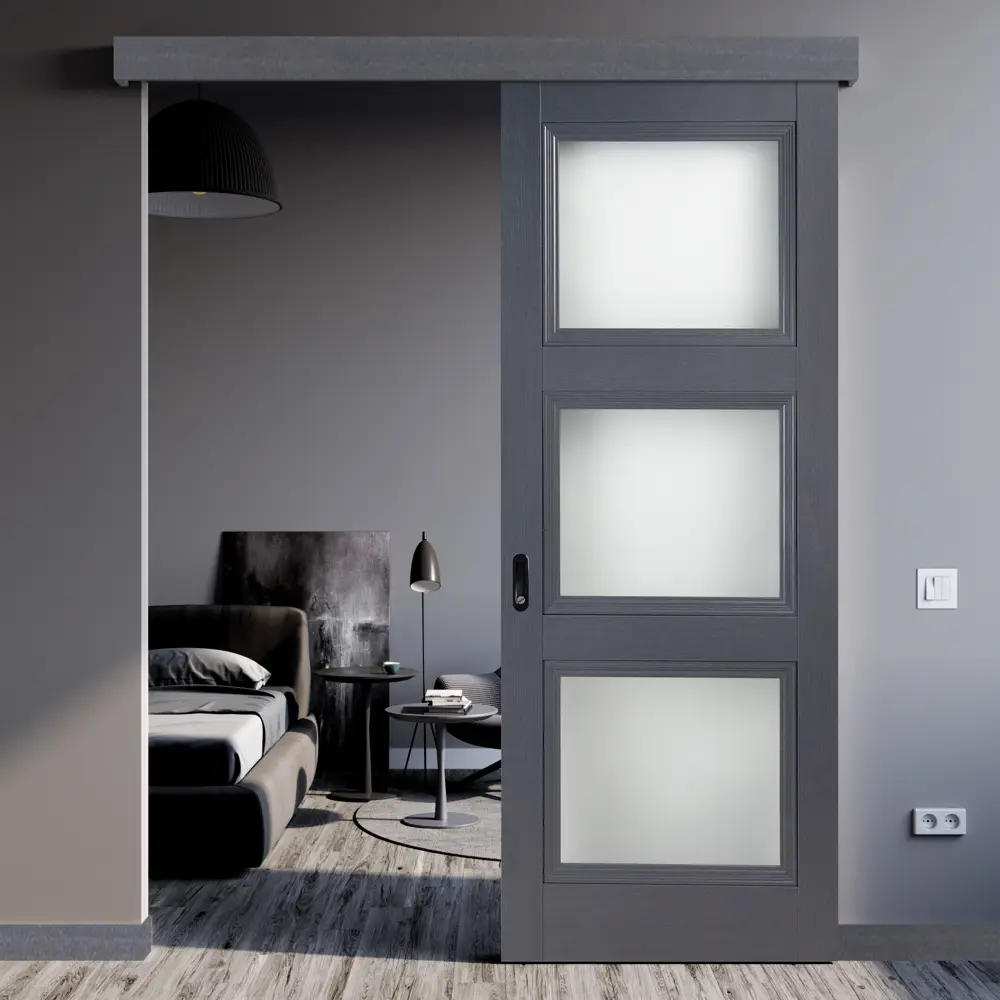 Комплект двери трилло со стеклом 80x200 см Hardflex цвет грей легно с добором 100 мм МАРИО РИОЛИ STLM-2192623 - Вид №1