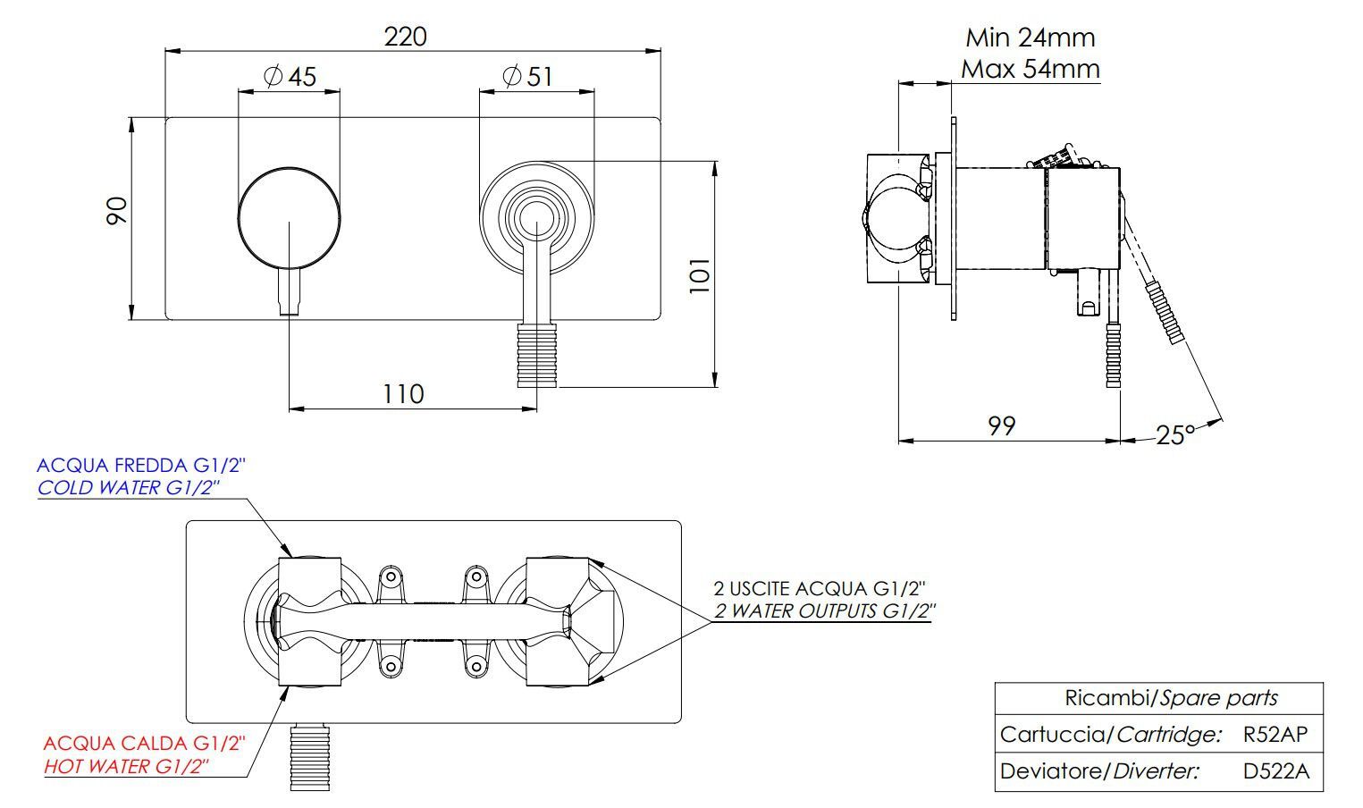 Однорычажный встраиваемый смеситель для ванны с переключателем Remer Rubinetterie ателье ARCH-00049675 - Вид №2
