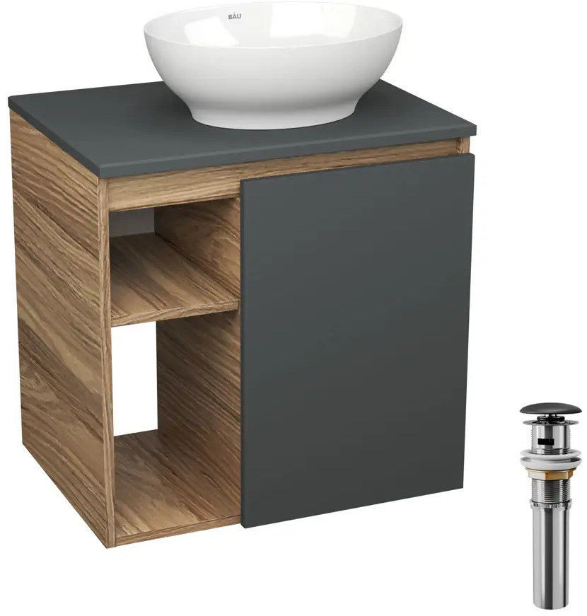 91776948 Тумба Bauedge Bau Dream Blackwood 60 правая SD4273, графит, раковина BAU Nimb 41х33, выпуск клик клак, черный STLM-0989885