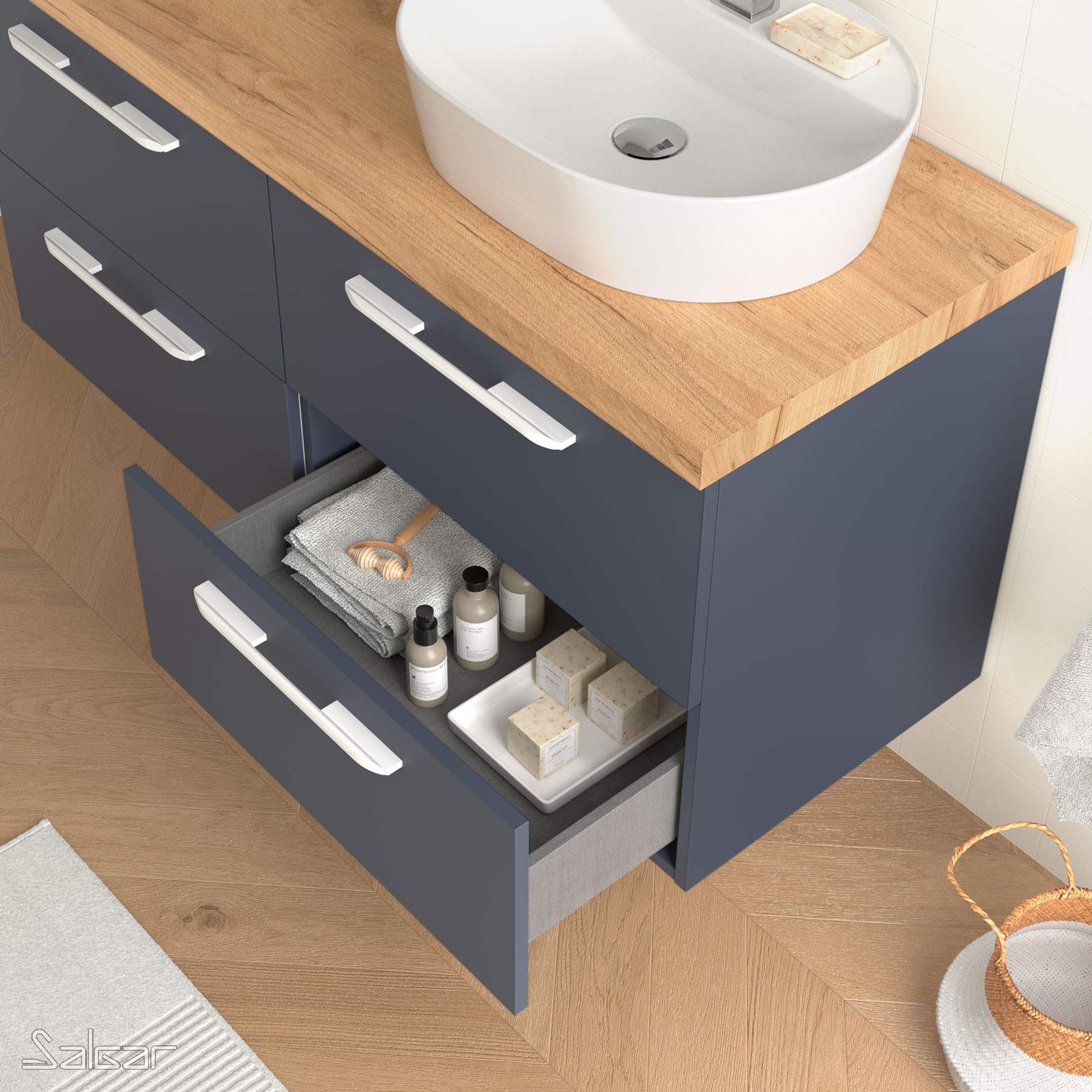 81711 SALGAR Мебель для умывальника FUSSION CHROME 600 2 ящика NIGHT BLUE 598 x 540 x 450 мм Синяя ночь - Вид №2