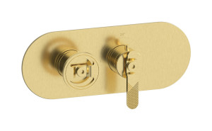 Комплект наружных частей термостата на 1 потребителей - горизонтальная овальная панель с ручками Bold WE ARE IB eua122isnb1 Brushed Pale Gold Aqua