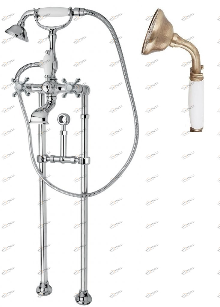 Напольный смеситель для ванны с кронштейном для слива-перелива CEZARES GOLF-VDPS-02-Bi