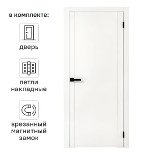 Дверь межкомнатная глухая Рица 70x210 см ПЭТ цвет белый с замком и петлями 89446457 STLM-2132200