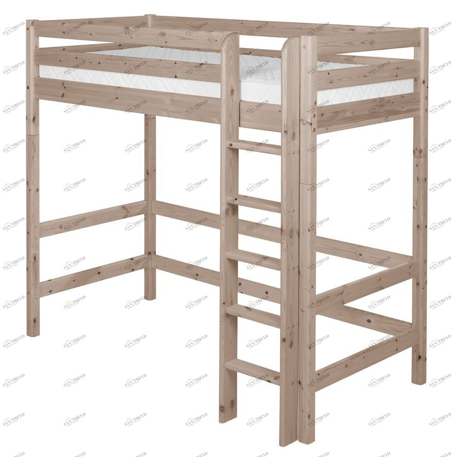 Кровать Flexa Classic высокая двухъярусная с прямой лестницей, коричневый, 190 см 90100691101