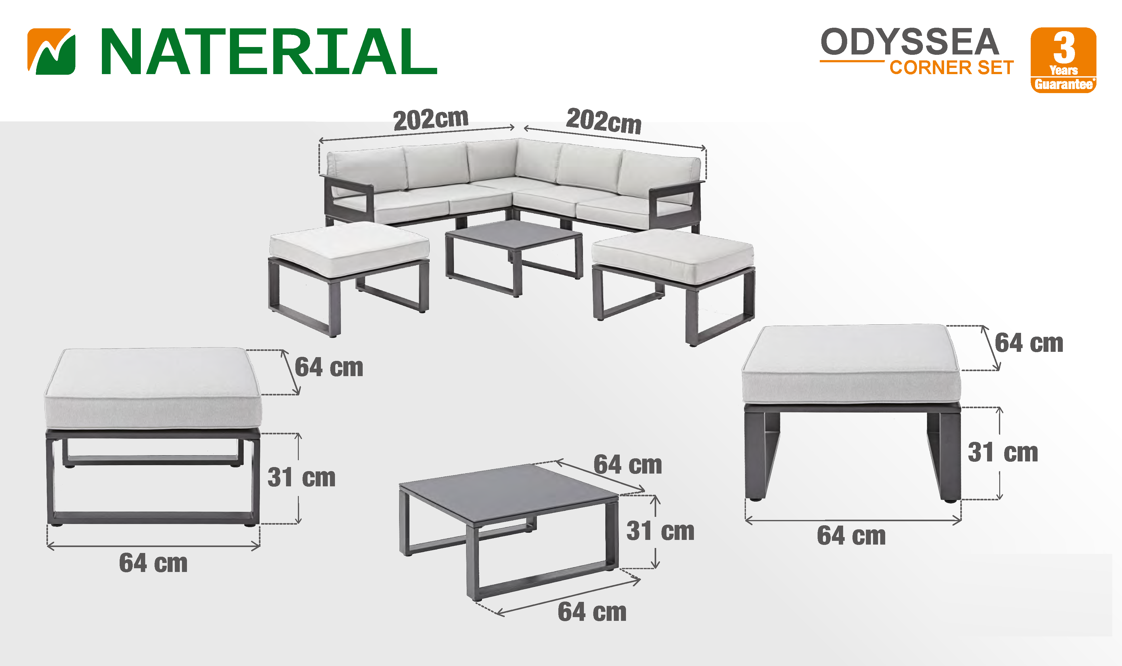 NATERIAL Odyssea - Садовый комплект с 7 местами и стеклянным столом 87082121 STLM-0073139 - Вид №14