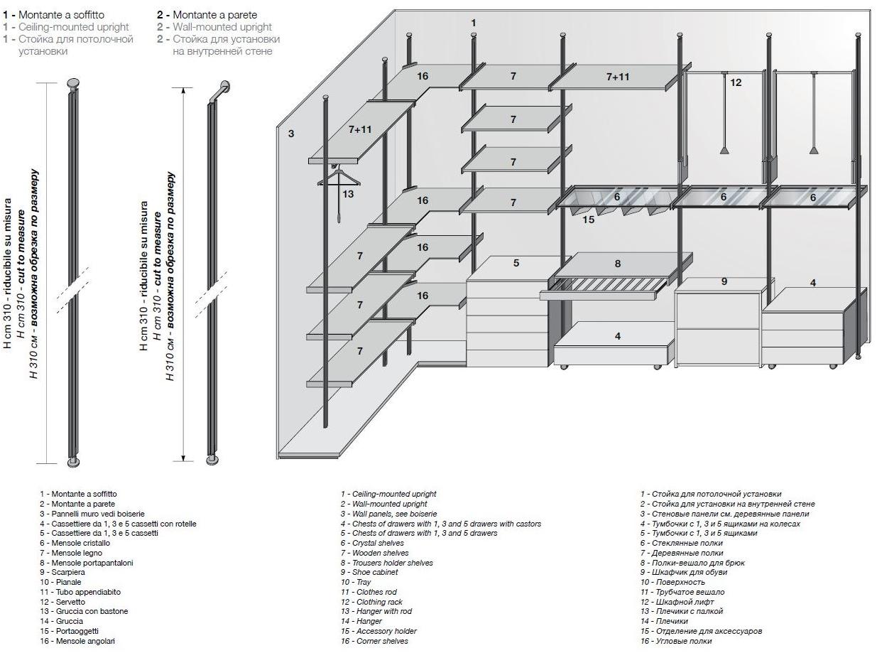 Longhi Угловая гардеробная Aluminiun chic – doors Serie 400 - Вид №3