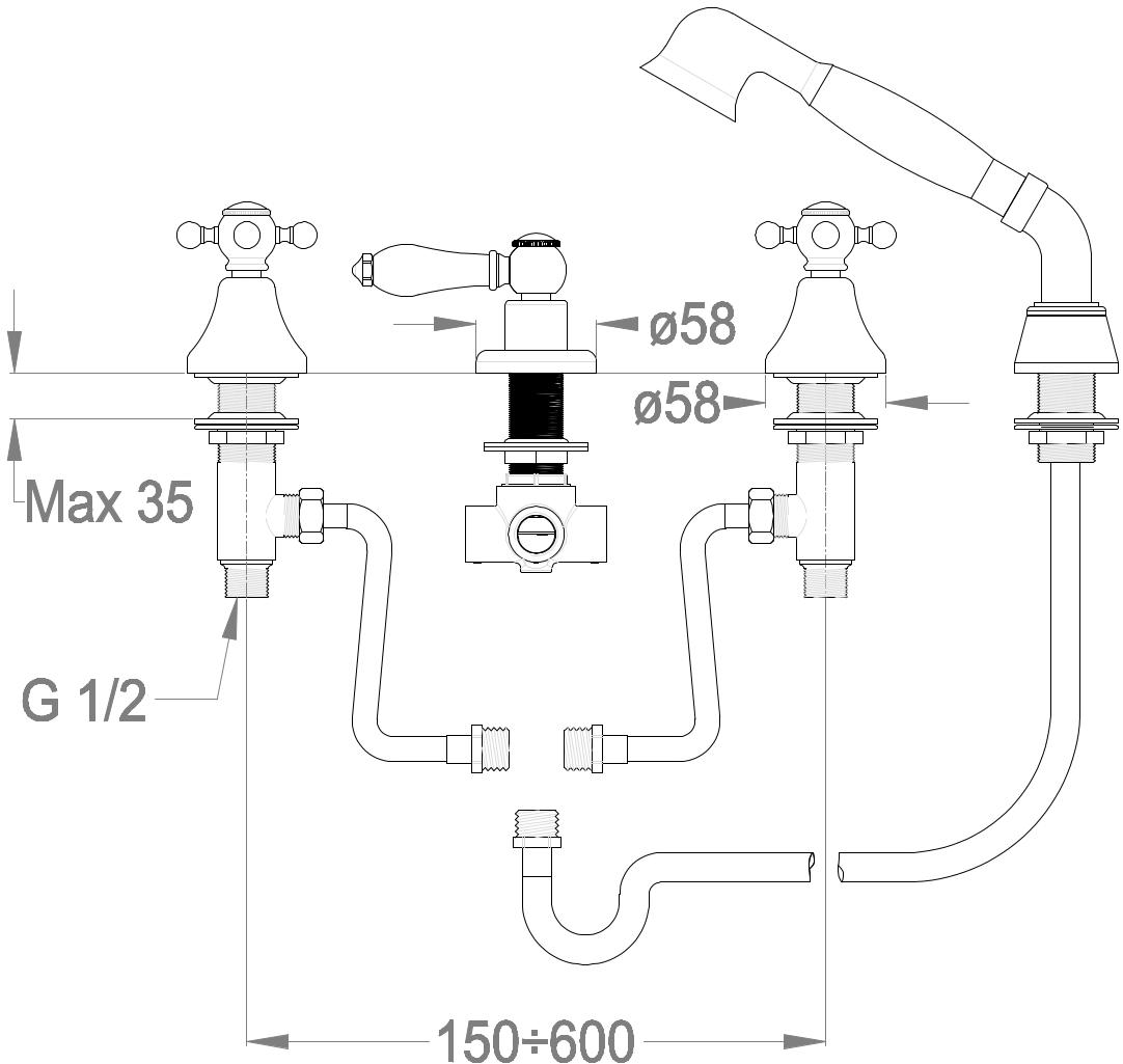 Fir Italia Комплект для ванны с ручным душем на 4 отверстия Melrose 22 2247422 - Вид №1