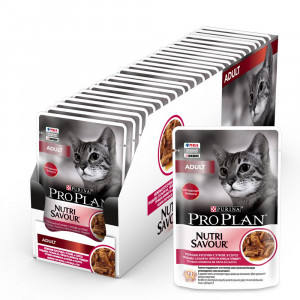 ПР0043978*26 Корм для кошек NutriSavour, нежные кусочки с уткой, в соусе, пауч 85 г (упаковка - 26 шт) Pro Plan