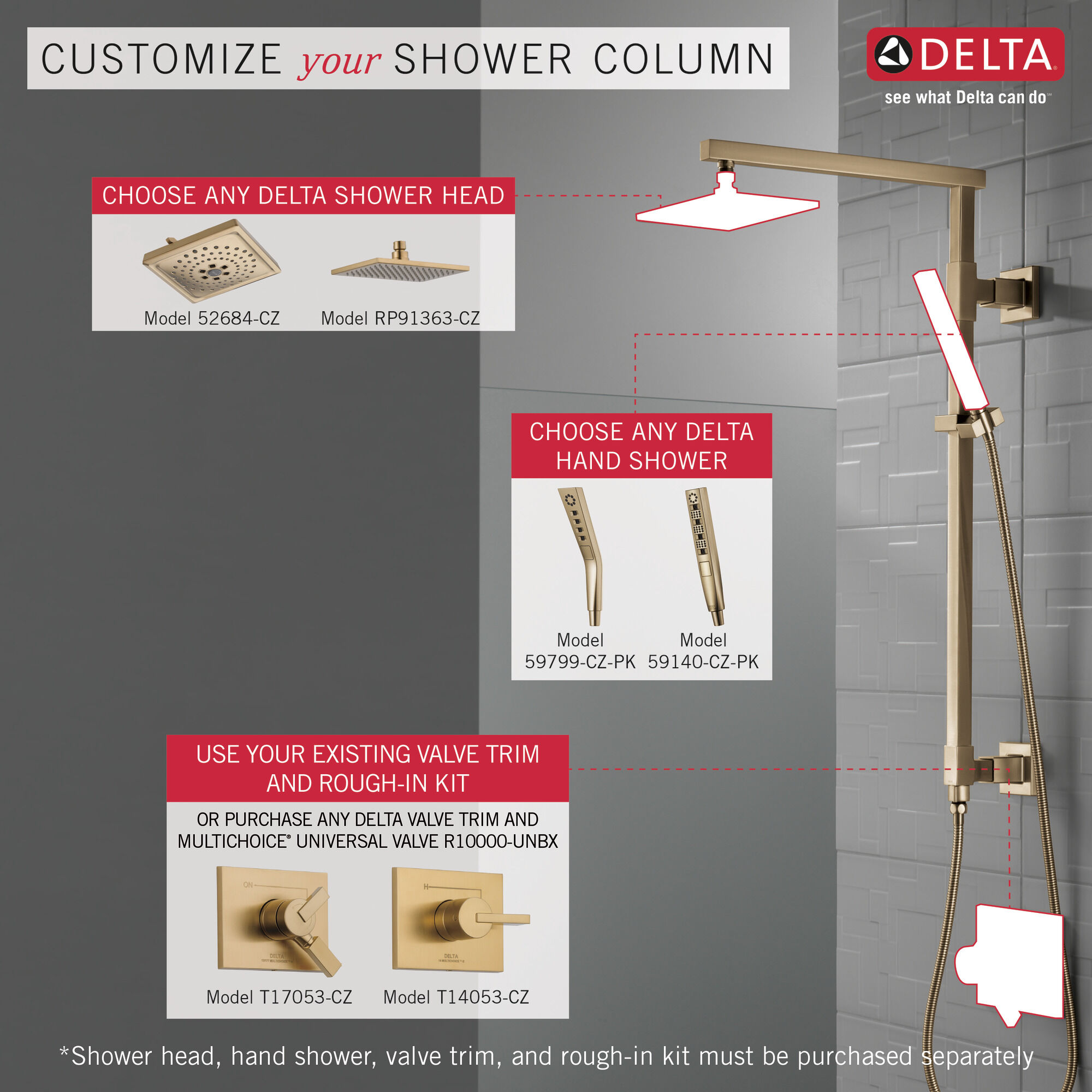 58410-CZ Душевая колонна угловая 18 дюймов Delta Faucet Universal Showering Шампанское бронза  - Вид №1