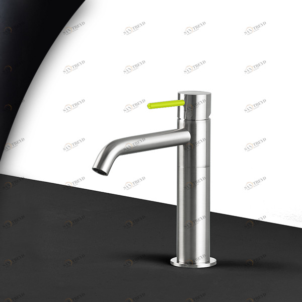 Смеситель для раковины сталь матовая с зеленой ручкой Toki Radomonte TKS2SCIL13