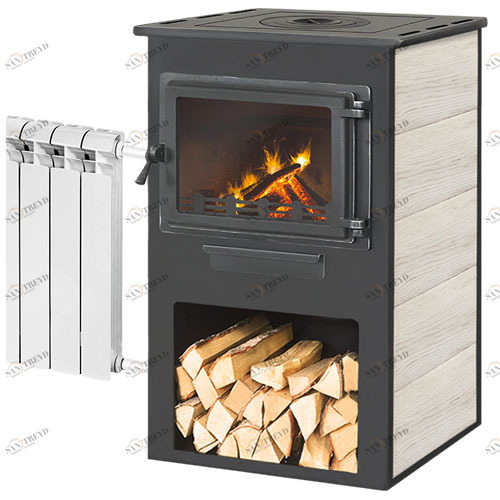 Печь-камин Этна (Панорама) с плитой и Т/О "Бежевая" высокая 5140