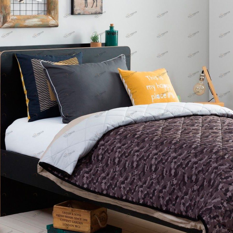 Покрывало двустороннее 90х200 см с наволочкой черное Hide CILEK BLACK 00-3832469 Черный;серый Santreyd