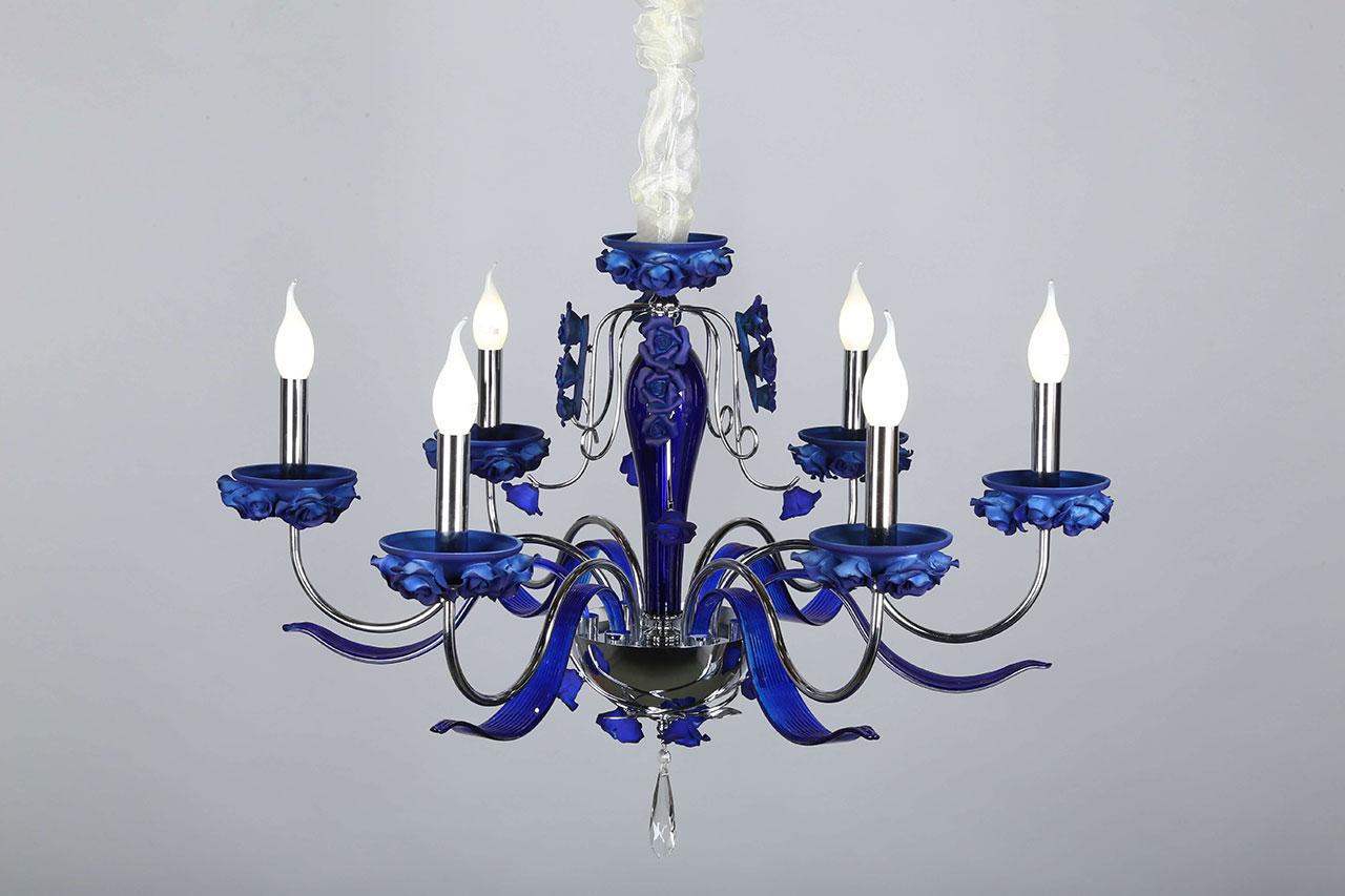 Подвесная люстра Omnilux Muntiggioni OML-70403-06 OMNILUX ДИЗАЙНЕРСКИЕ, MUNTIGGIONI CHROME 187093 Синий  - Вид №1