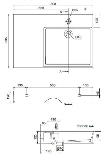 Керамическая одиночная прямоугольная раковина Scarabeo Ceramiche Теорема 2.0 плюс ARCH-00043723 - Вид №4