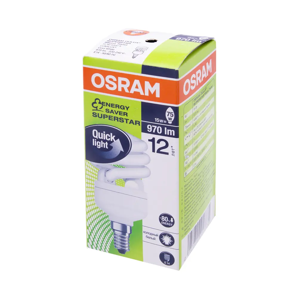 Лампа энергосберегающая Osram спираль E14 15 Вт свет холодный белый 13555961 STLM-2100482  - Вид №1