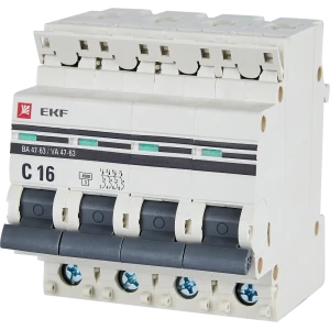 Автоматический выключатель EKF ВА47-63 4P 16A для защиты электросетей 82421368